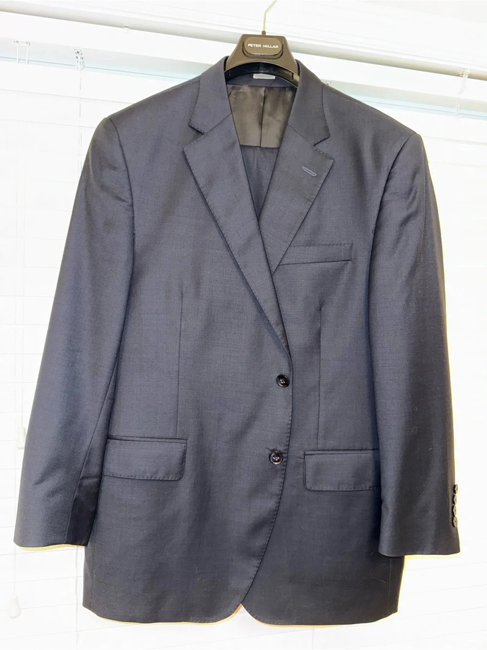Peter Millar 46R 100% Wool Suit Set Dark Navy | 40” Waist 27” Inseam No Cuff - Picture 2 of 4